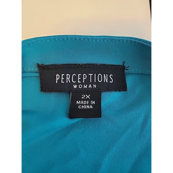 Perceptions Green 3/4 Gathered Sleeve Tie Front Cardigan Women's Plus 2X Stretch - Picture 12 of 13